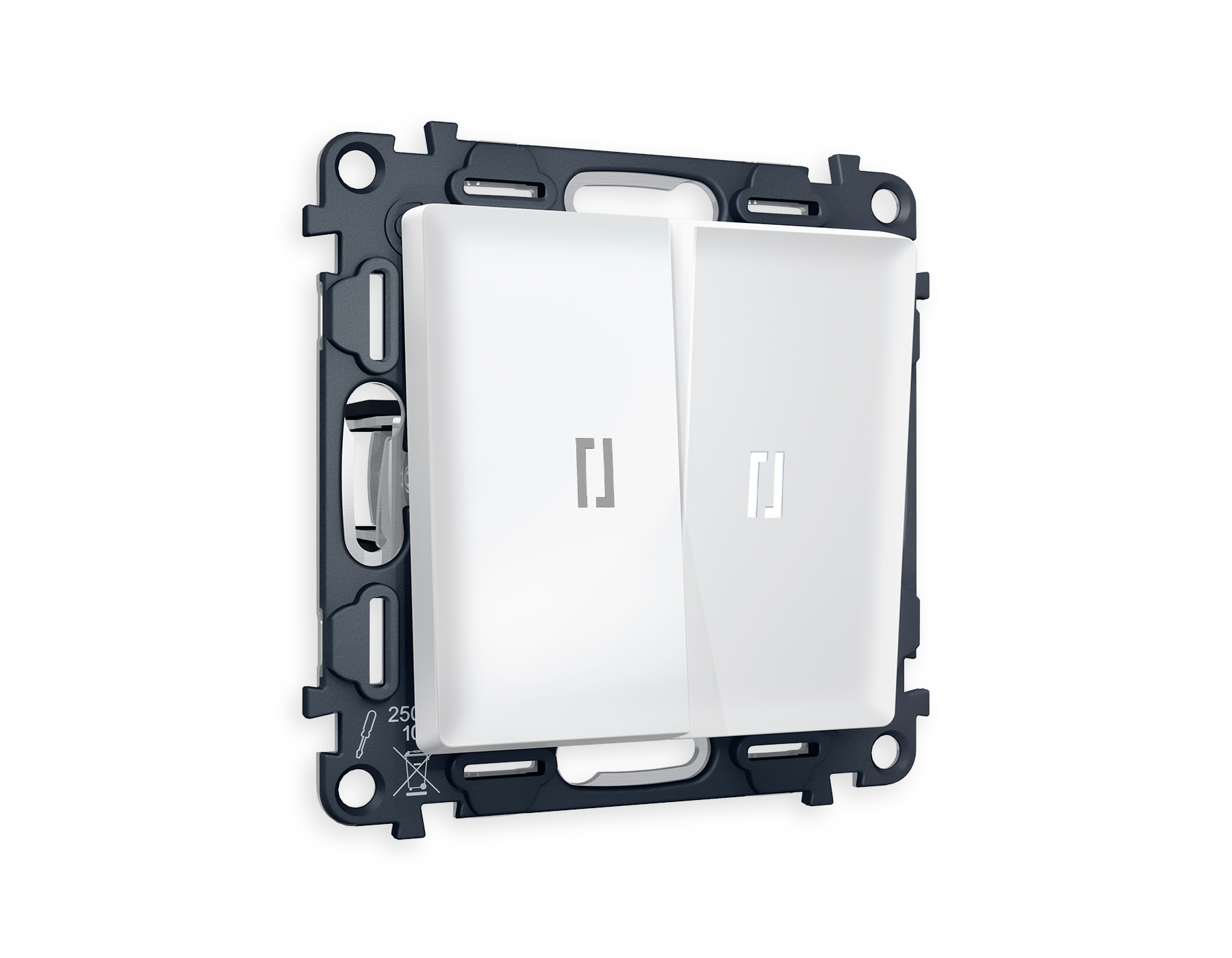 Комплект механизма 2-клавишного проходного выключателя с подсветкой 5600K Ambrella Volt ALFA MA124035