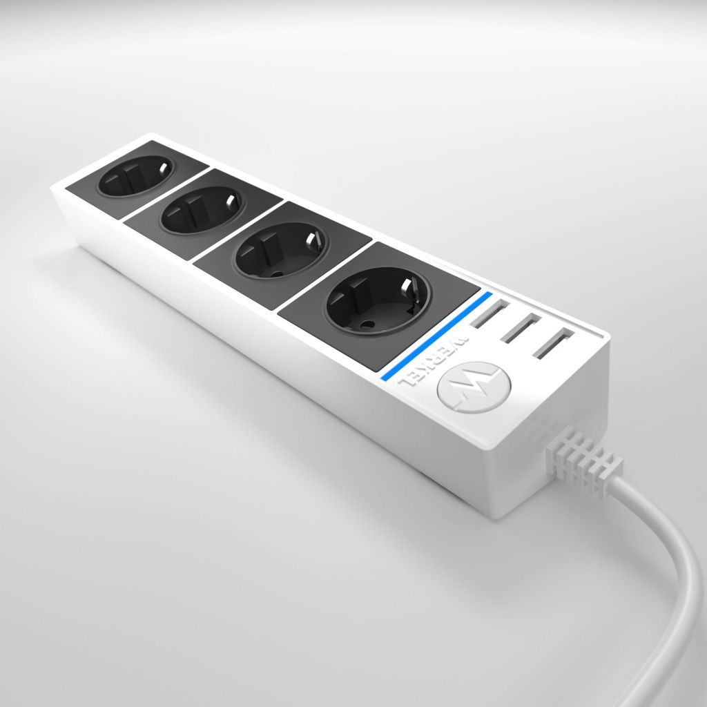 Розеточный блок 4-х местный + 3 USB Werkel WL20-04-03 белый/черный a041432