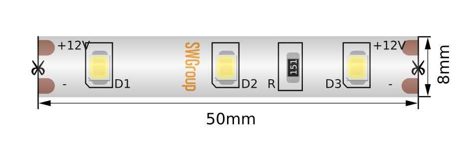 Светодиодная лента 4,8 Вт/м 6000-6500K 12V IP66 SWG SWG260 SWG260-12-4.8-W-66-M