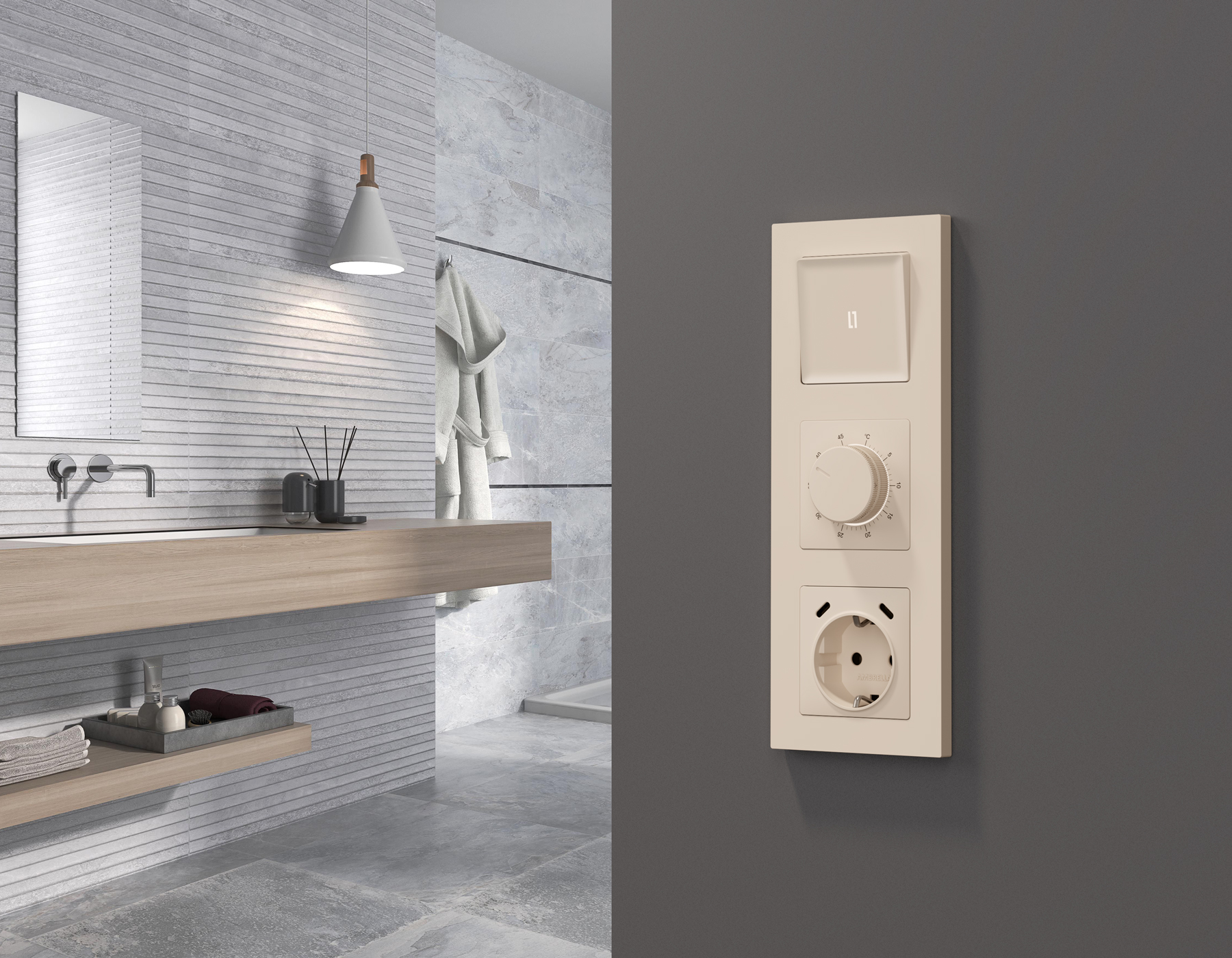 Комплект механизма терморегулятора с датчиком для теплого пола с подсветкой 16A-250V Ambrella Volt Alfa MA325710