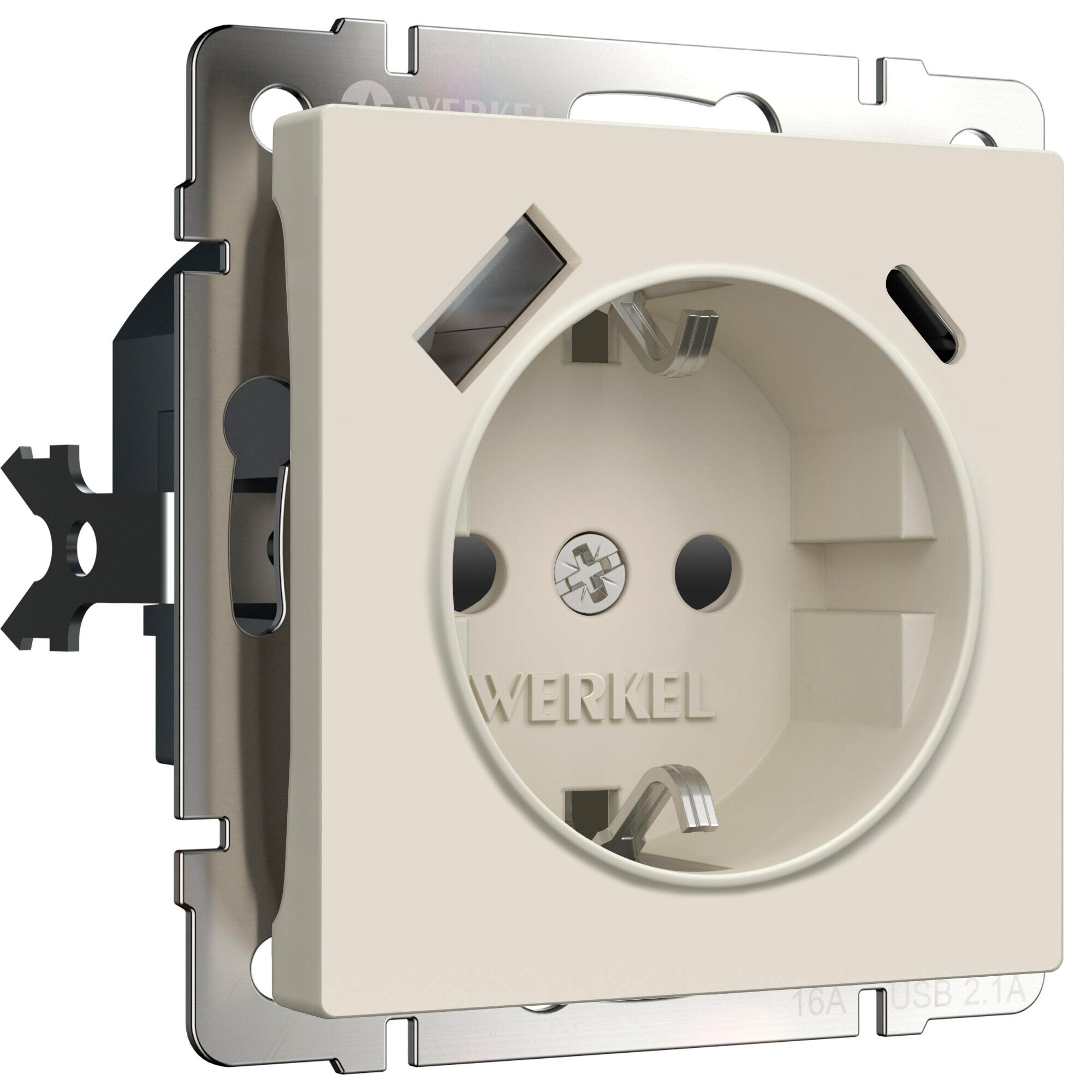 Розетка с заземлением, шторками и USB тип A+C айвори матовый Werkel W1171762 a069611