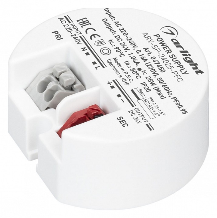 Блок питания для светодиодной ленты ARV-SP-24025-PFC (24V, 1A, 25W) (IP20 Пластик, 5 лет) Arlight 047450