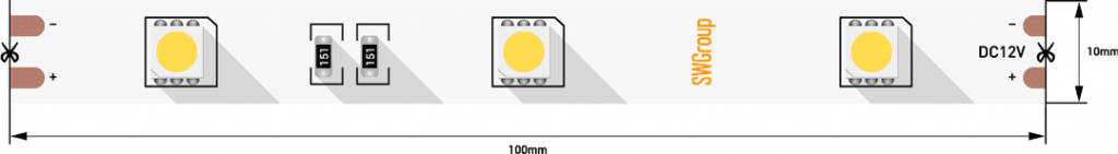 Светодиодная лента стандарт 5050, 30 LED/м, 7,2 Вт/м, 12В , IP20, Цвет: Холодный белый SWG 000081