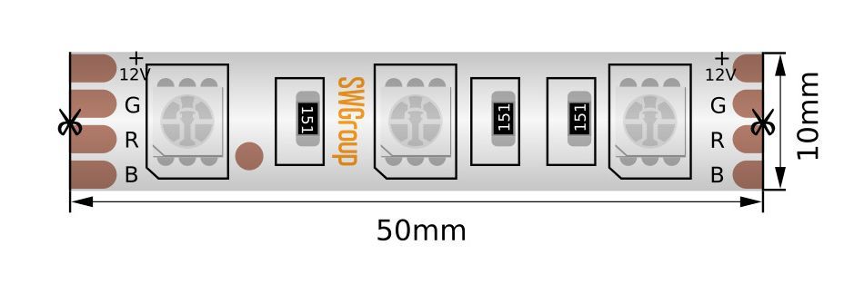 Светодиодная лента 14,4 Вт/м K 12V IP66 SWG SWG560 SWG560-12-14.4-RGB-66-M