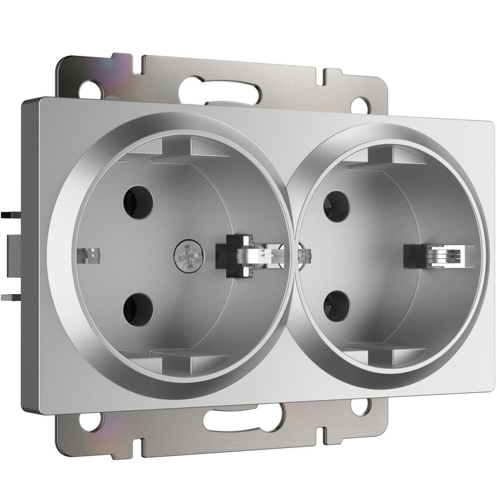 Розетка двойная с заземлением серебряная Werkel W1172006 4690389156465 a051525