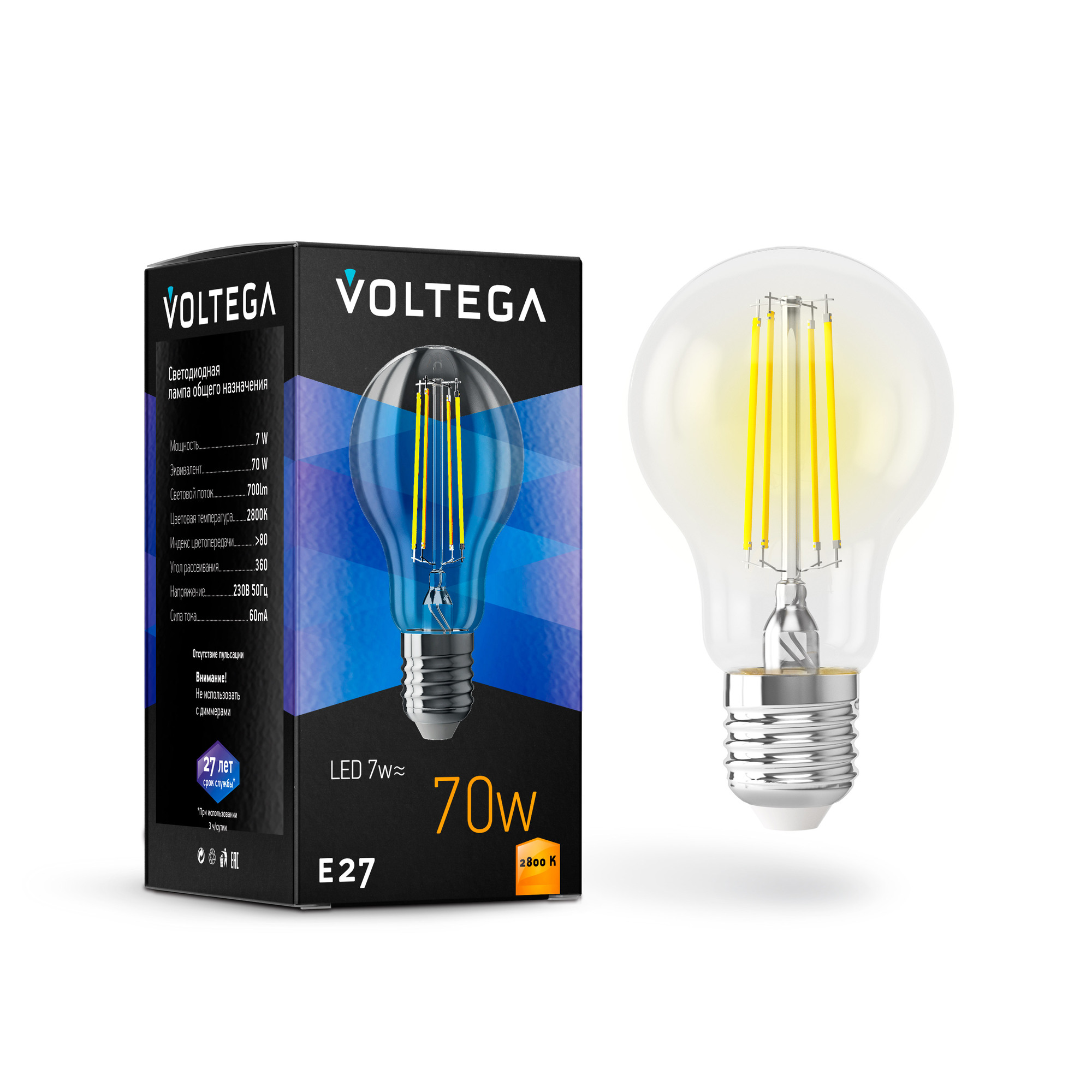 Филаментная лампа Voltega General E27 7W 2800K 7140