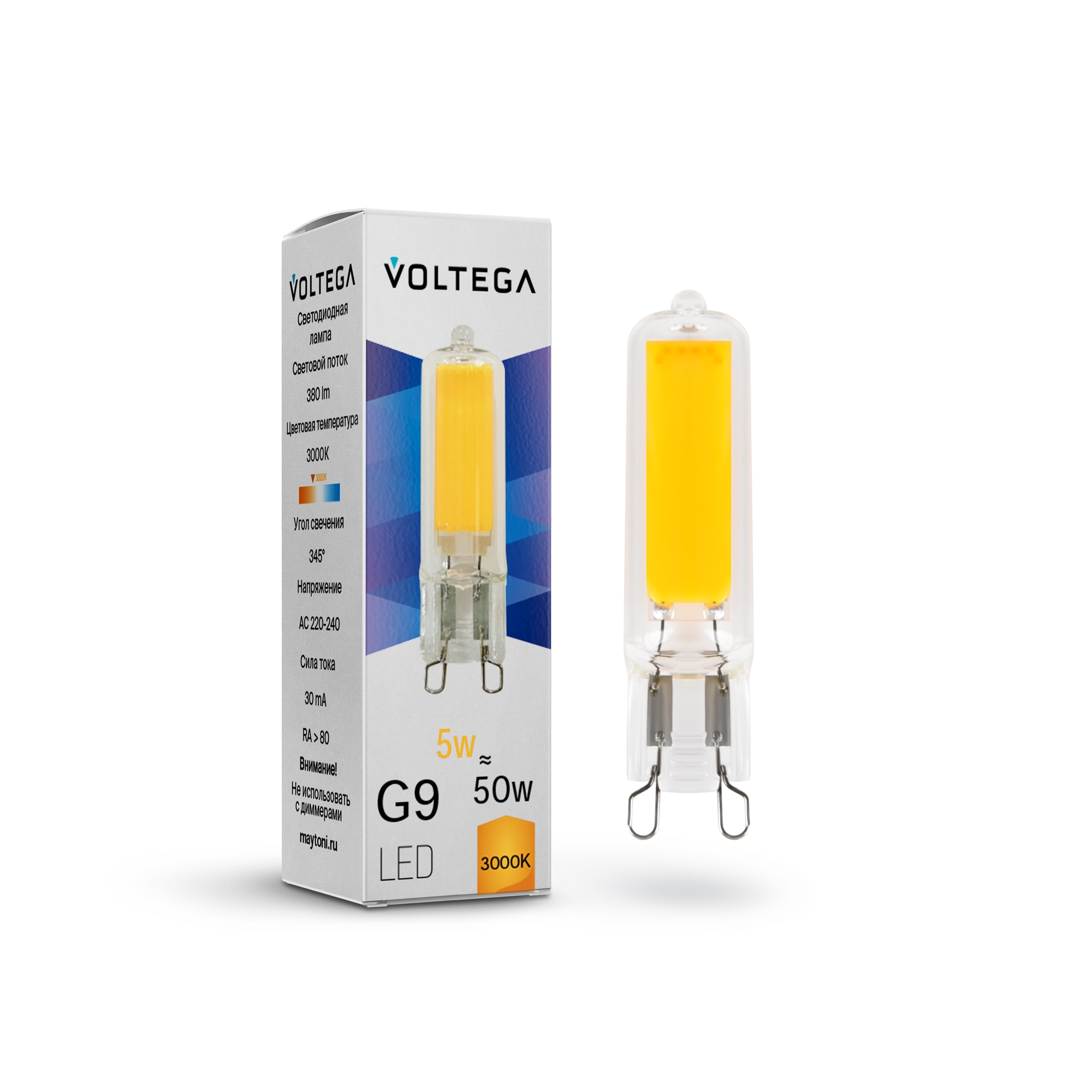 Лампа светодиодная G9 5W, 400 Lm, 3000K, 220V IP20 Voltega Capsule G9 7181
