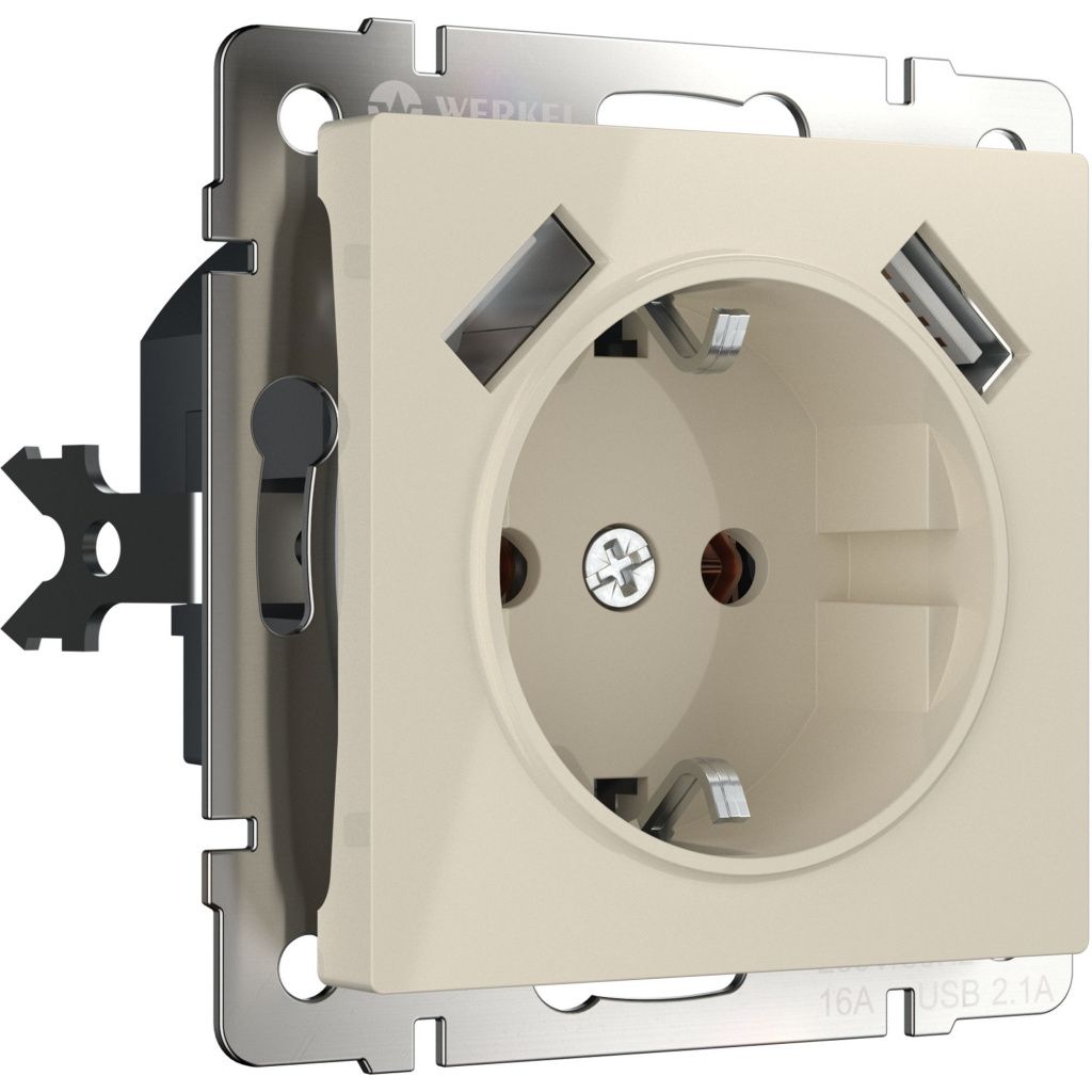 Розетка с заземлением, шторками и USBх2 слоновая кость Werkel W1171503 4690389155833 a051486