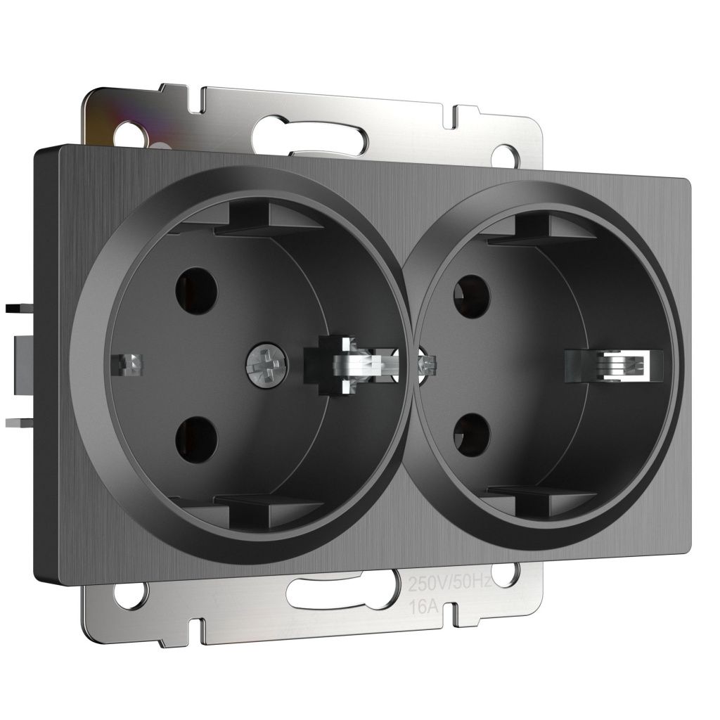 Розетка двойная с заземлением графит рифленая Werkel W1172004 4690389158650 a050745