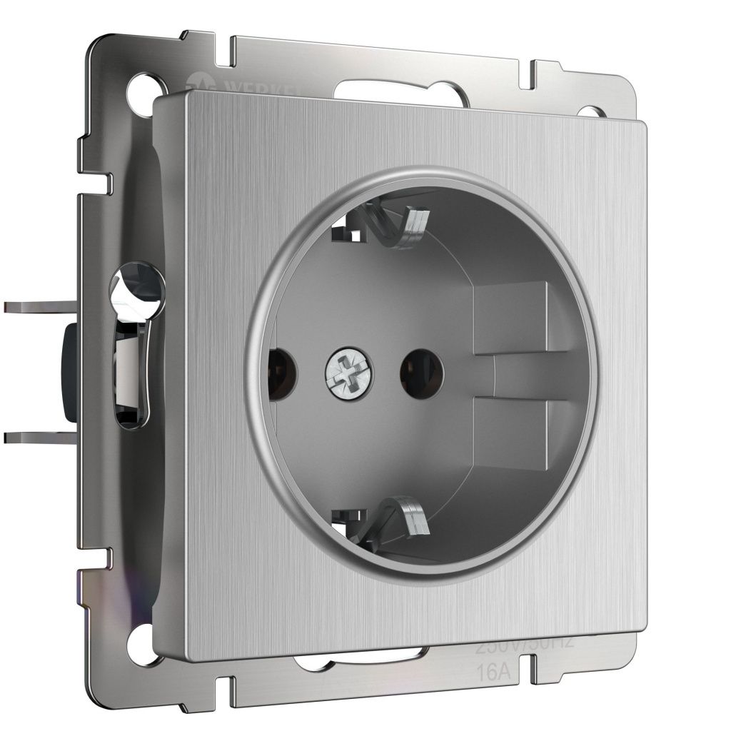 Розетка с заземлением cеребряная рифленая Werkel W1171009 4690389159701 a051368
