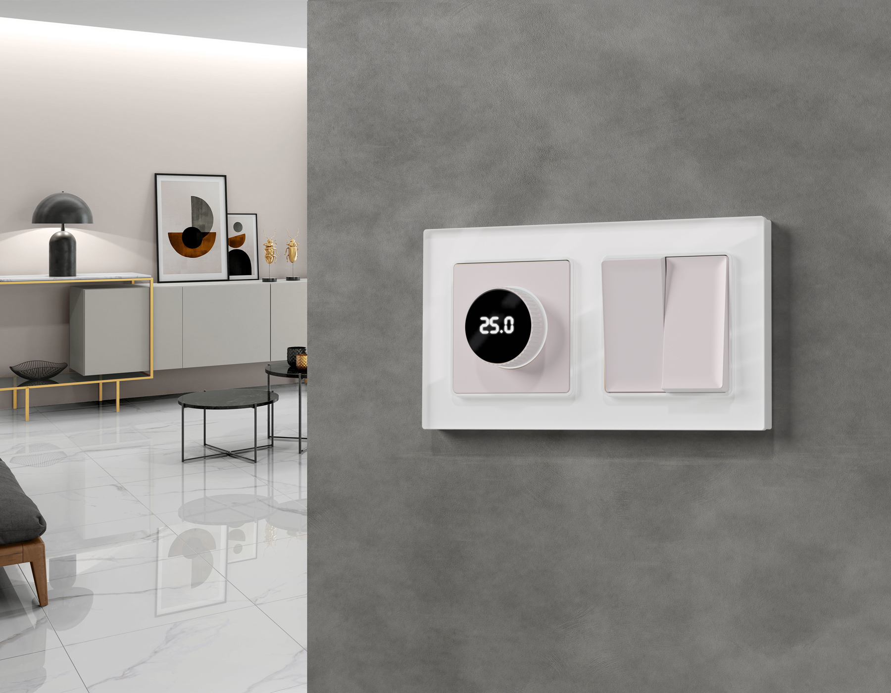 Комплект механизма терморегулятора с цифровым дисплеем с подсветкой и датчиком для теплого пола 16A-250V Ambrella Volt Alfa MA205810