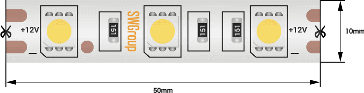 Светодиодная лента со скотчем 3М светодиодная стандарт 5050, 60 LED/м, 14,4 Вт/м, 12В , IP68, Цвет: Холодный белый SWG 00-00009270