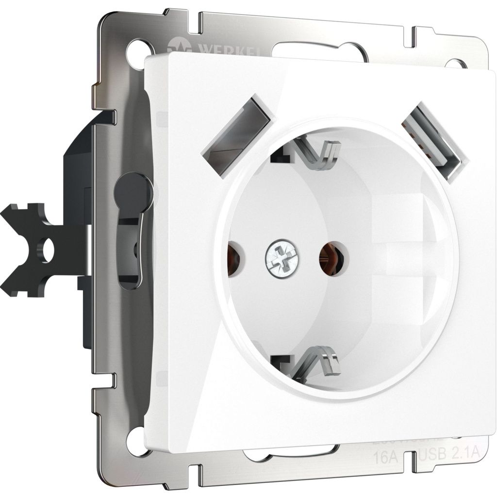 Розетка с заземлением, шторками и USBх2 белая Werkel W1171501 4690389155345 a051141