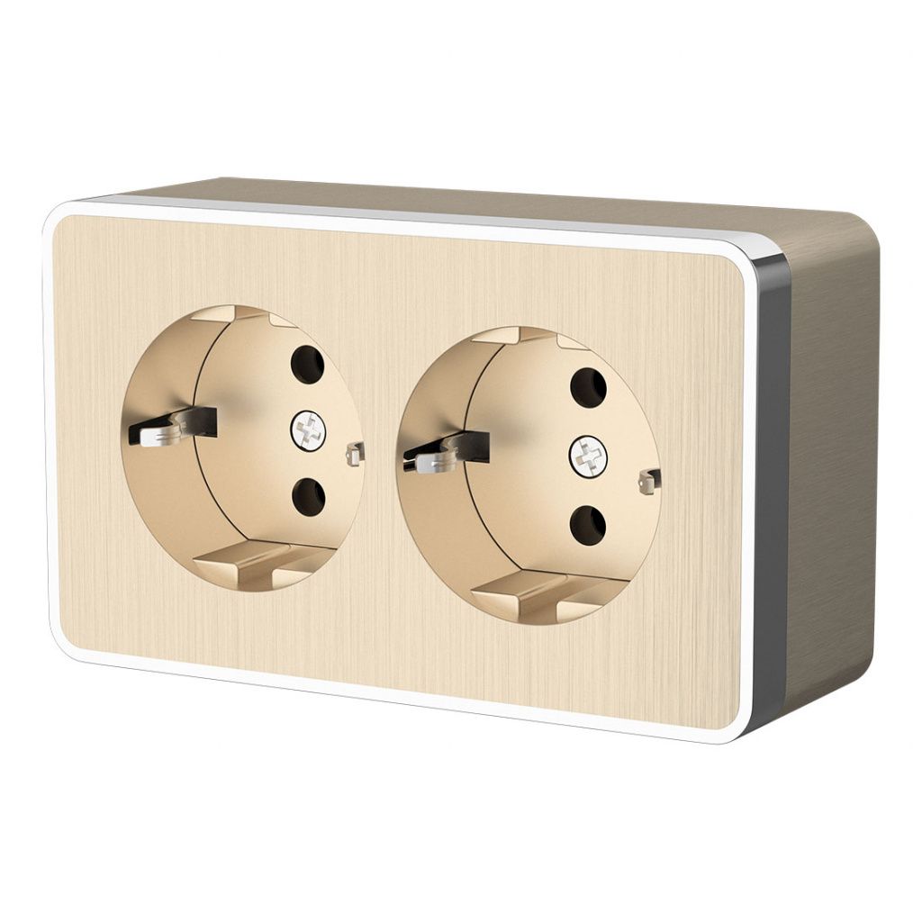 Розетка двойная с заземлением шампань рифленая Werkel Gallant W5072110 4690389164682 a051037