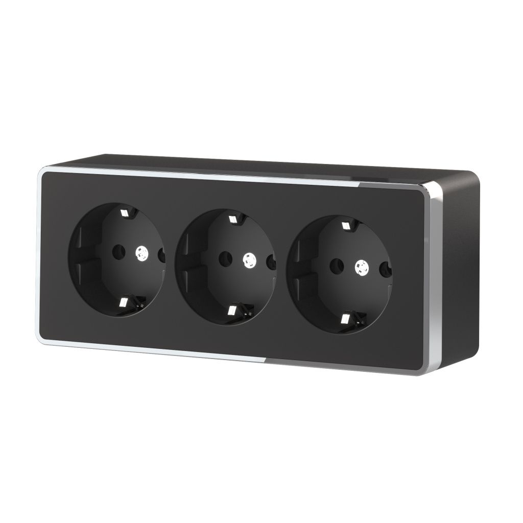 Розетка тройная с заземлением и шторками черная/хром Werkel Gallant W5073135 4690389163890 a052592