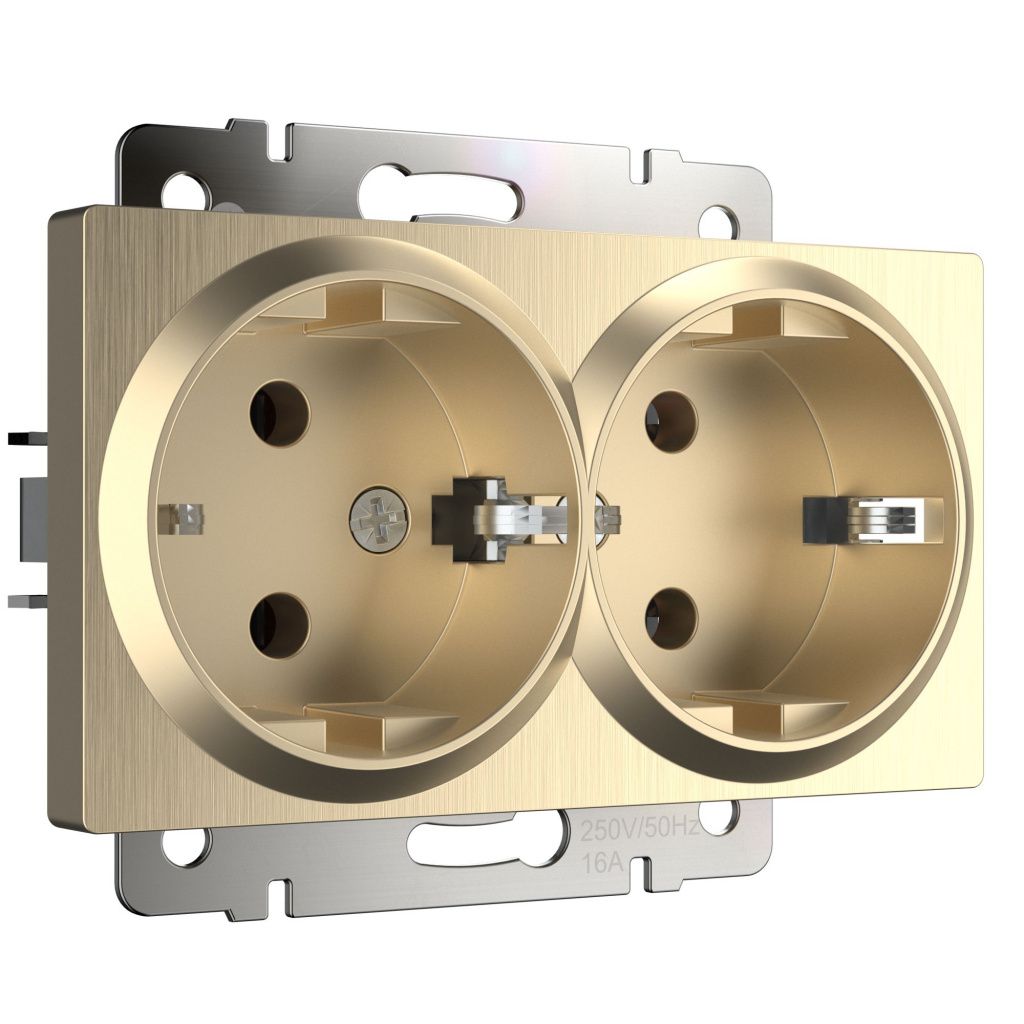 Розетка двойная с заземлением шампань рифленая Werkel W1172010 4690389160585 a051432