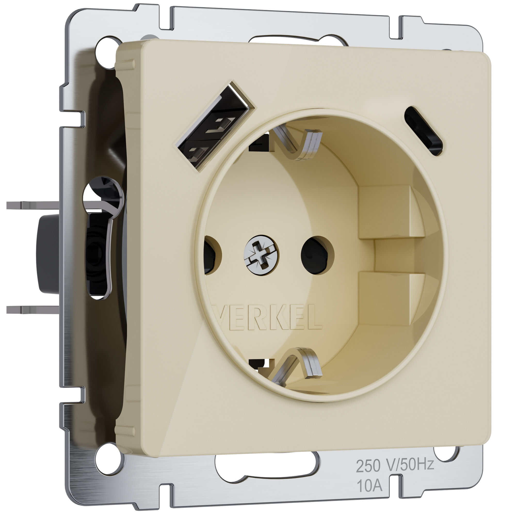 Розетка с заземлением, шторками и USB тип A+C Werkel айвори W1171743