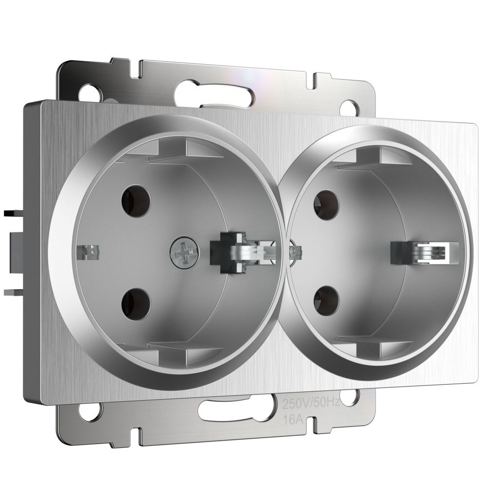 Розетка двойная с заземлением серебряная рифленая Werkel W1172009 4690389159831 a051347