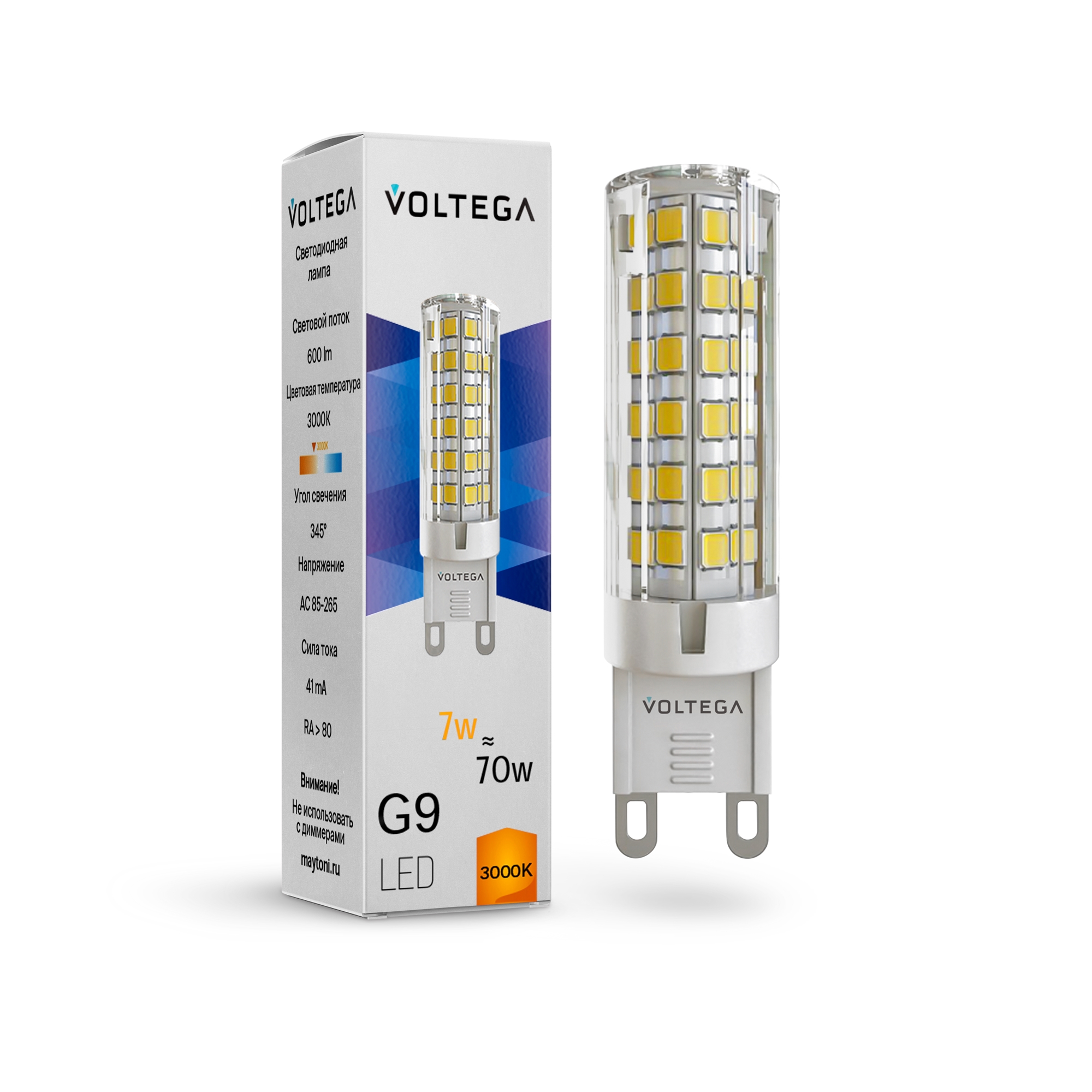 Лампа светодиодная G9 7W, 700 Lm, 3000K, 220V IP20 Voltega Capsule G9 7187