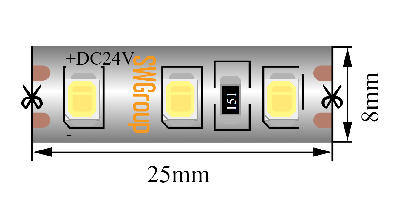 Светодиодная лента 120 LED/м, 9,6 Вт/м, 24В , IP65, нейтральный белый SWG SWG2120-24-9.6-NW-65-M