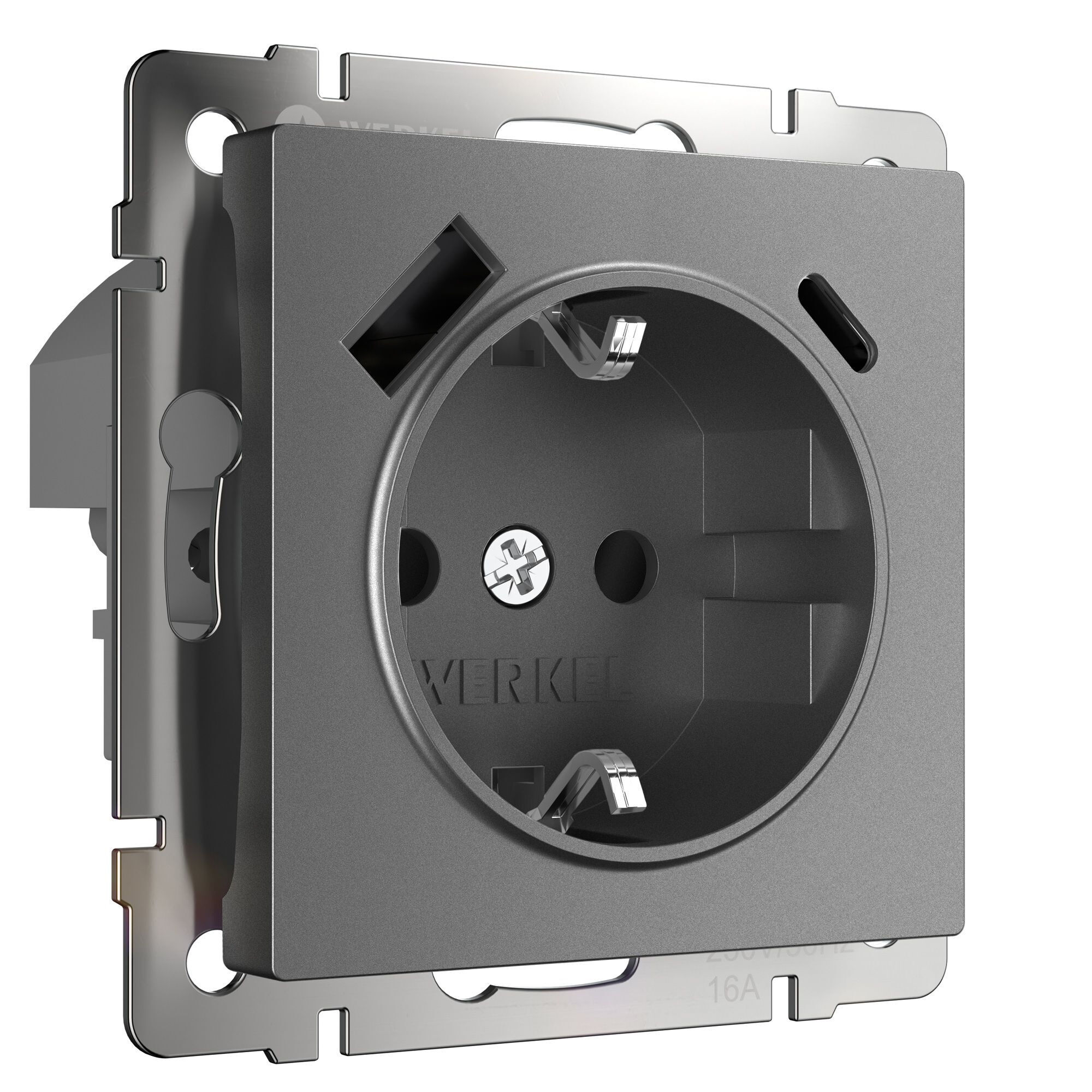 Розетка с заземлением, шторками и USB тип A+C  (графит матовый) Werkel W1171764
