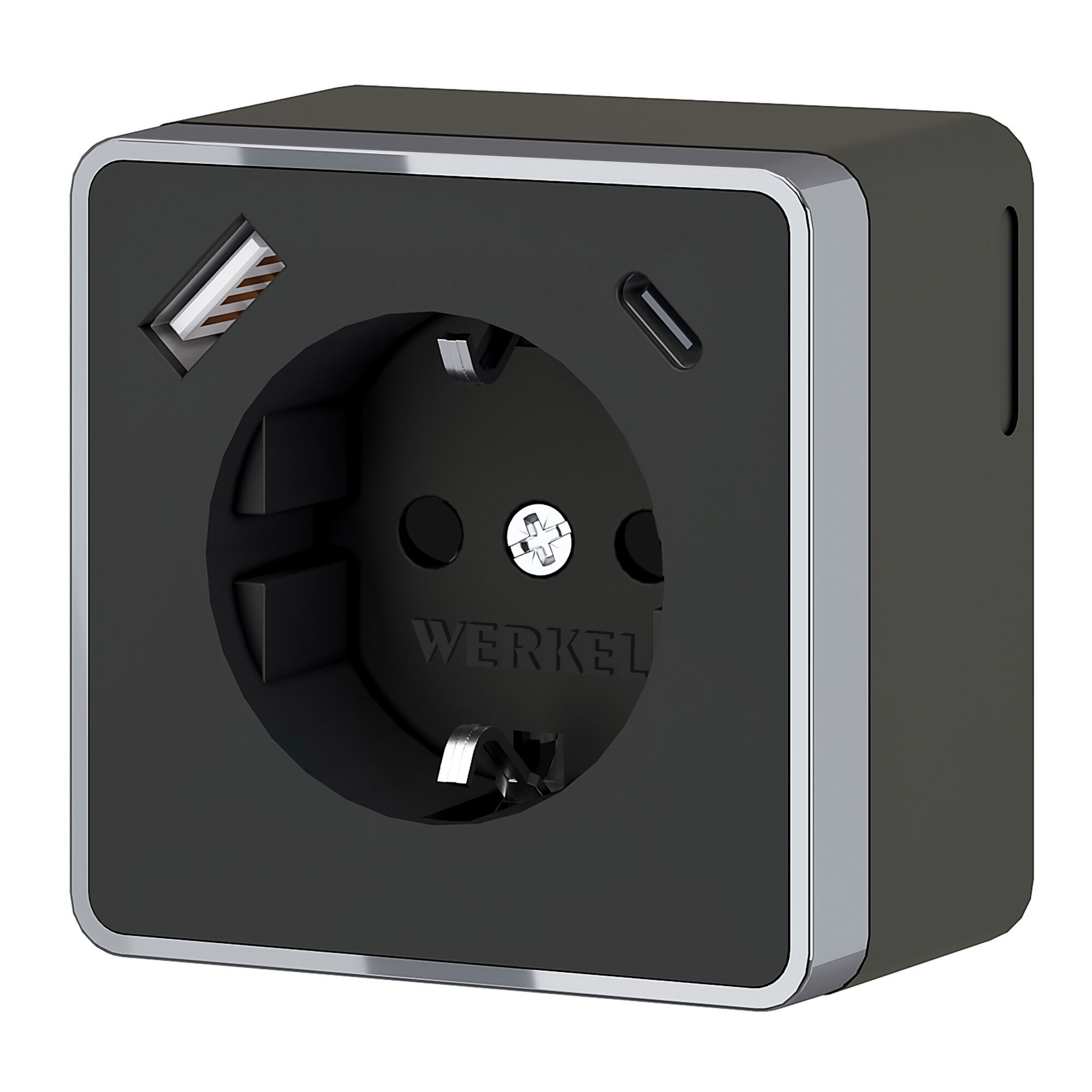 Розетка с заземлением, шторками и USB тип A+C Gallant (чёрный хром) Werkel W5071735