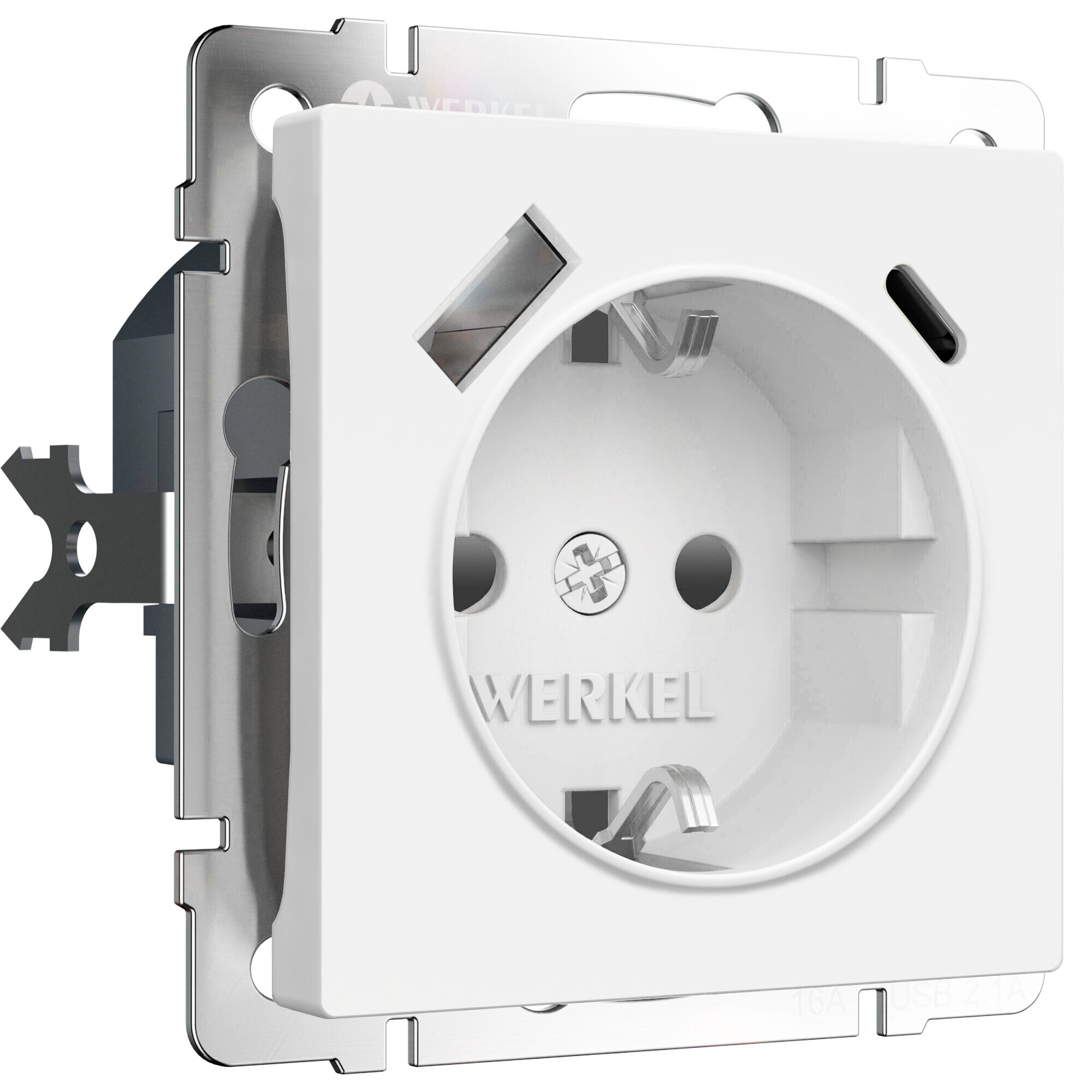 Розетка с заземлением, шторками и USB тип A+C белый матовый Werkel W1171761 a069613