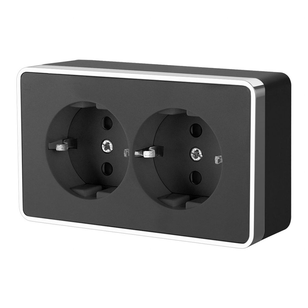 Розетка двойная с заземлением черная/хром Werkel Gallant W5072135 4690389164705 a050977