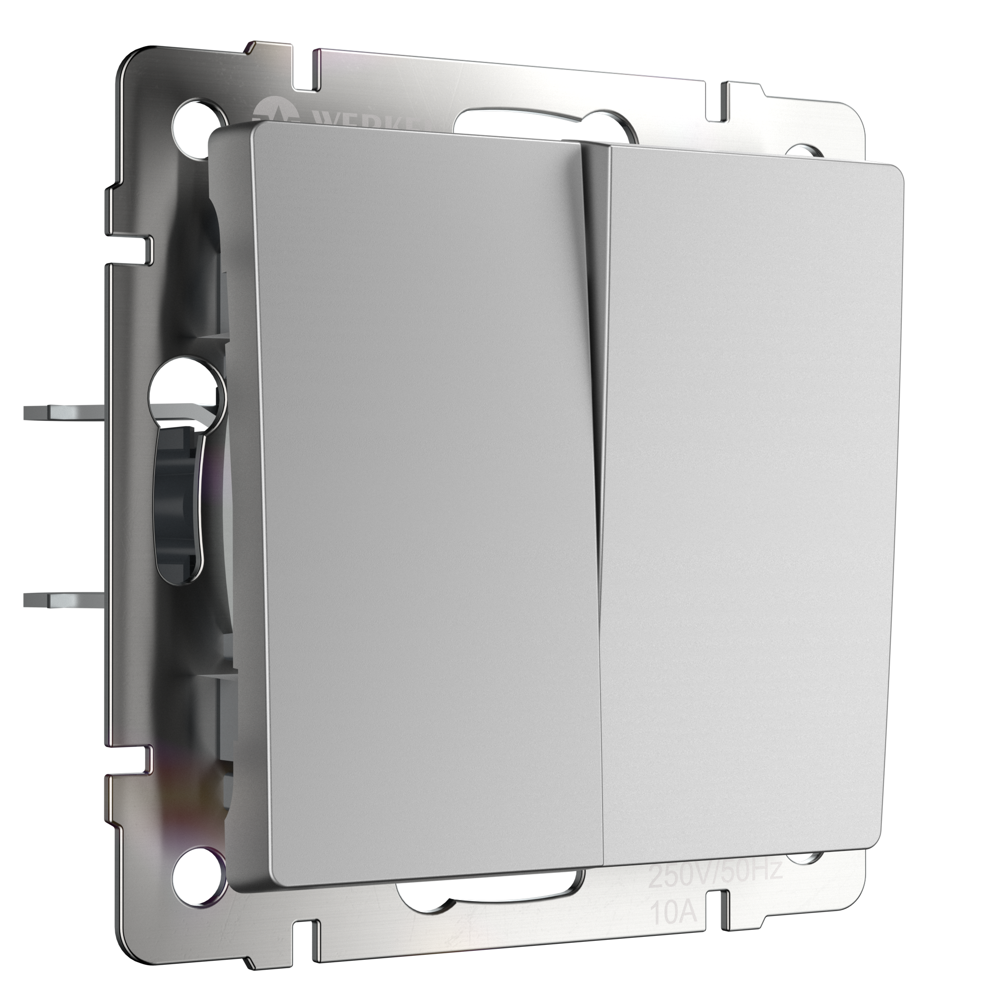 Выключатель двухклавишный проходной Werkel серебряный W1122006