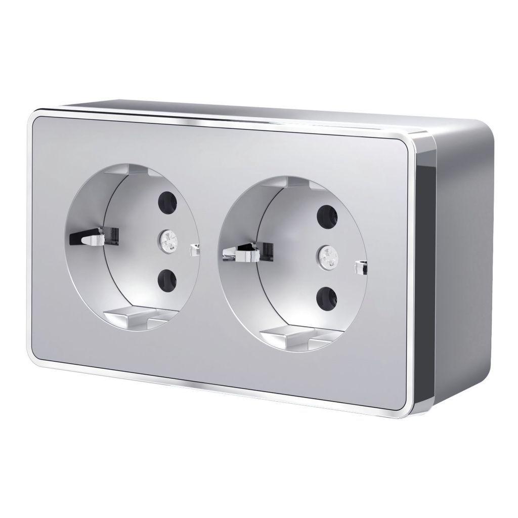Розетка двойная с заземлением серебряная Werkel Gallant W5072106 4690389167188 a052776