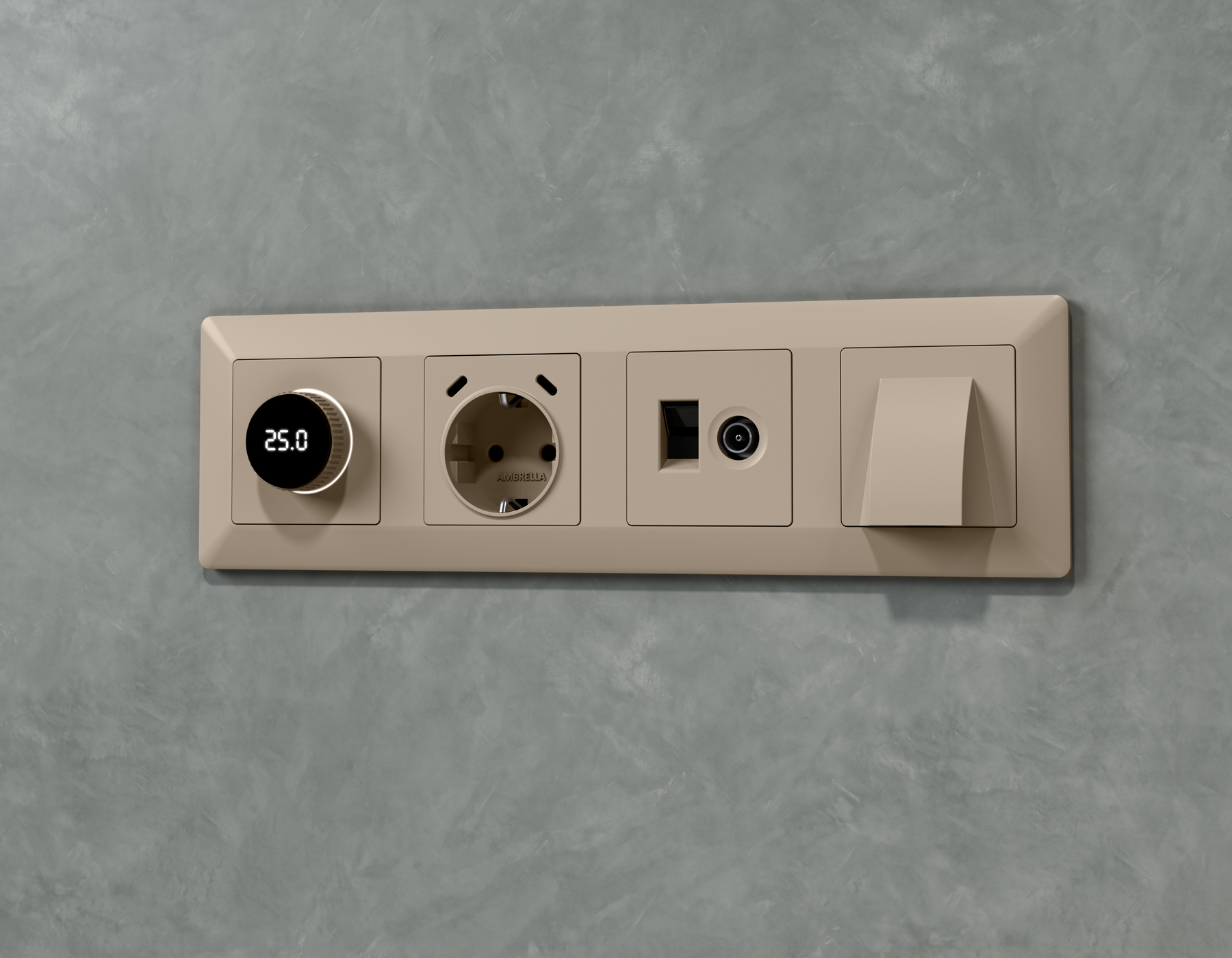 Комплект механизма терморегулятора с цифровым дисплеем с подсветкой и датчиком для теплого пола 16A-250V Ambrella Volt Alfa MA365810