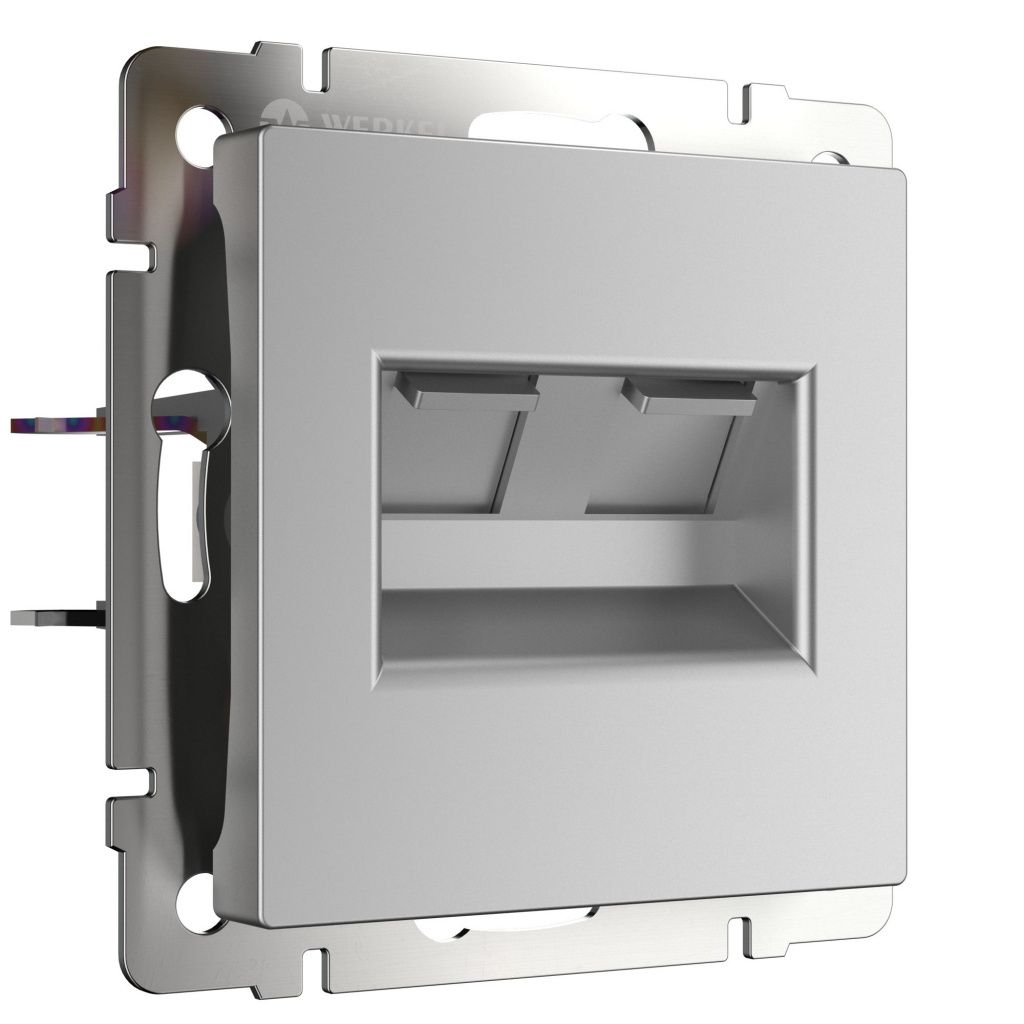 Розетка двойная Ethernet RJ-45 серебряная Werkel W1181106 4690389156489 a051523