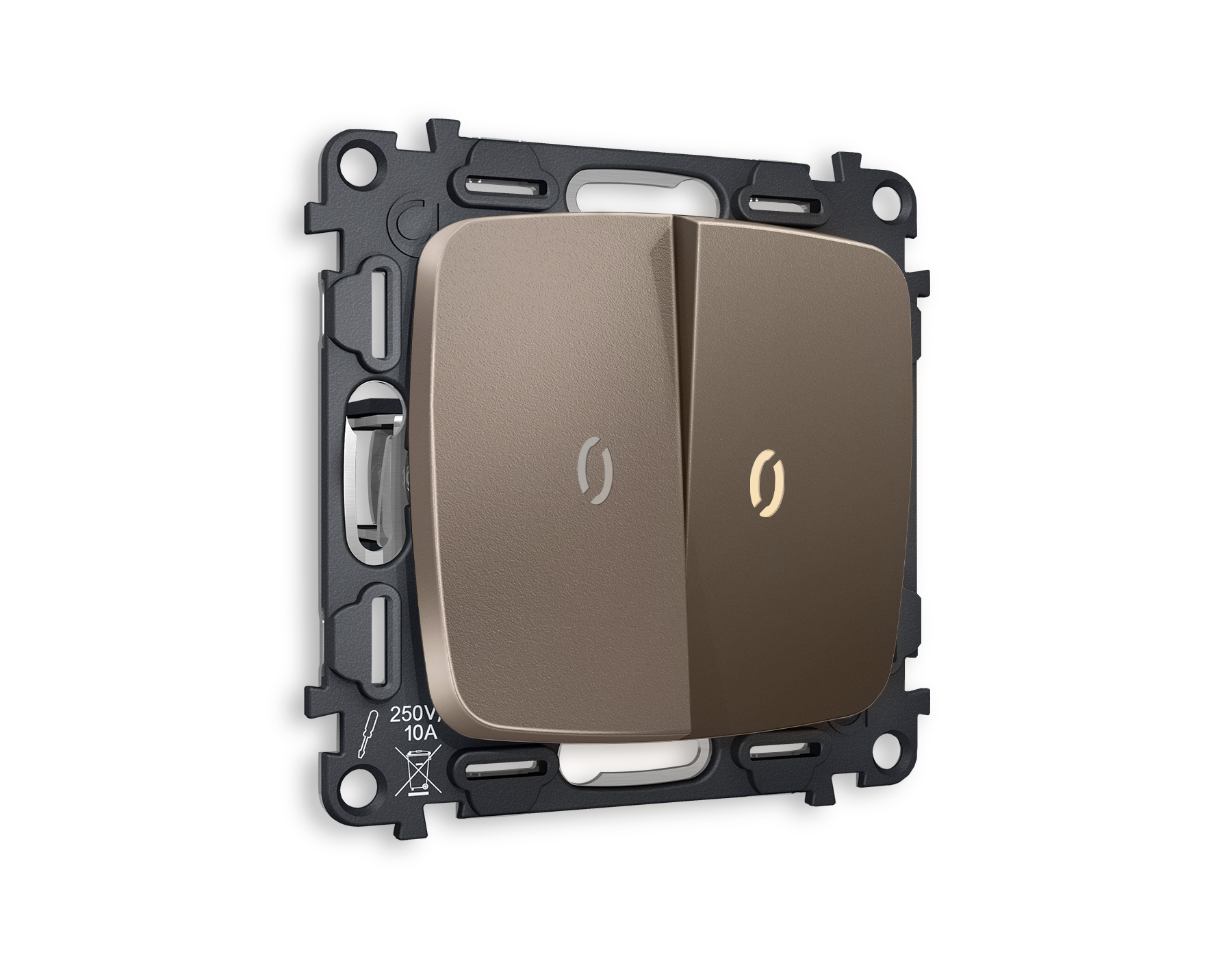 Комплект механизма 2-клавишного проходного выключателя с подсветкой 3200K Ambrella Volt OMEGA MO634030