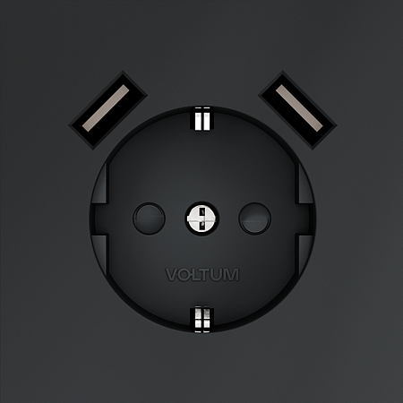 Розетка встраиваемая VOLTUM S70 с заземлением и защитными шторками, с USB, A+A, (графит) VLS040407 Розетка встраиваемая VOLTUM S70 с заземлением и защитными шторками, с USB, A+A, (графит) VLS040407