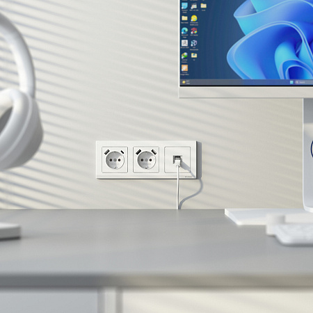 Розетка с заземлением, шторками и USB тип A+C белый матовый Werkel W1171761 a069613