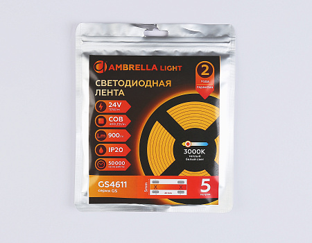 Светодиодная лента 10 Вт/м 3000K 900 Лм/м 24V IP20 Ambrella light Illumination GS4611 Светодиодная лента 10 Вт/м 3000K 900 Лм/м 24V IP20 Ambrella light Illumination GS4611
