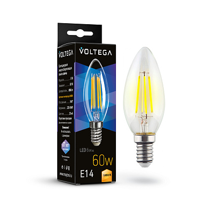 Светодиодная лампа 6W 3000K E14 Voltega Crystal Candle 7198 Светодиодная лампа 6W 3000K E14 Voltega Crystal Candle 7198