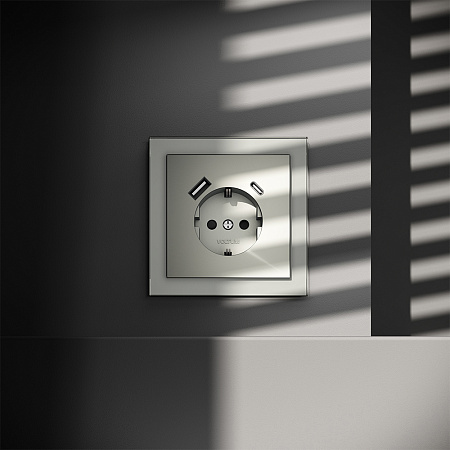 Розетка встраиваемая VOLTUM S70 с заземлением и защитными шторками, с USB, A+С, (сталь) VLS040505 Розетка встраиваемая VOLTUM S70 с заземлением и защитными шторками, с USB, A+С, (сталь) VLS040505