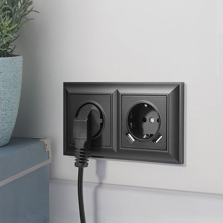 Розетка с заземлением, шторками и USBх2 черная матовая Werkel W1171508 4690389156915 a051617