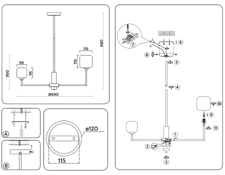 Люстра на штанге Ambrella light LH53001 Люстра на штанге Ambrella light LH53001