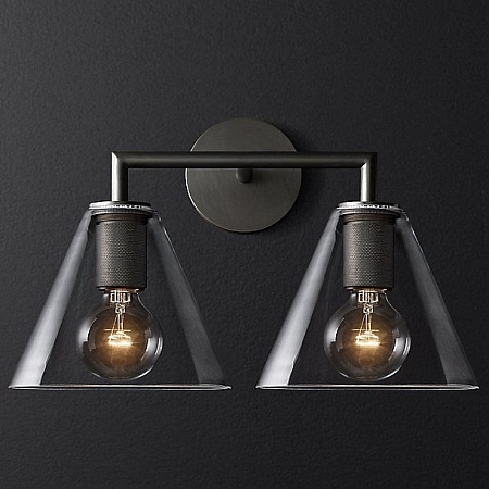 Бра Imperiumloft RH Utilitaire Funnel Shade Double Sconce Black 44.546 123266-22 Бра Imperiumloft RH Utilitaire Funnel Shade Double Sconce Black 44.546 123266-22