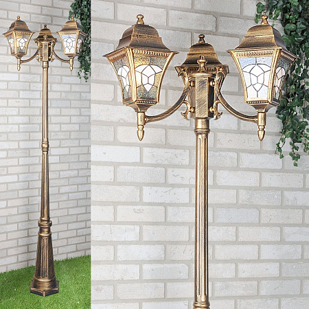 Уличный трехрожковый светильник на столбе  Elektrostandard Altair F/3 черное золото a025024