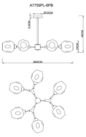 Люстрв на штанге Arte Lamp Yuka A7759PL-6PB Люстрв на штанге Arte Lamp Yuka A7759PL-6PB
