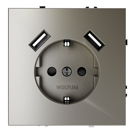 Розетка встраиваемая VOLTUM S70 с заземлением и защитными шторками, с USB, A+A, (шелк) VLS040404 Розетка встраиваемая VOLTUM S70 с заземлением и защитными шторками, с USB, A+A, (шелк) VLS040404