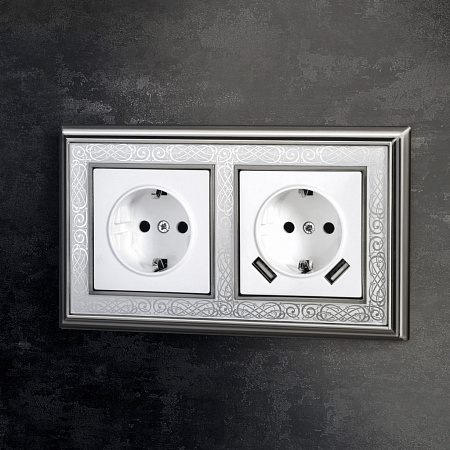 Розетка с заземлением, шторками и USBх2 белая Werkel W1171501 4690389155345 a051141