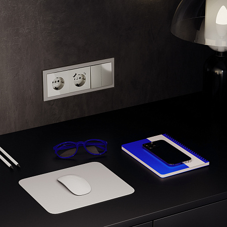 Розетка встраиваемая VOLTUM S70 с заземлением и защитными шторками, с USB, A+С, (шелк) VLS040504