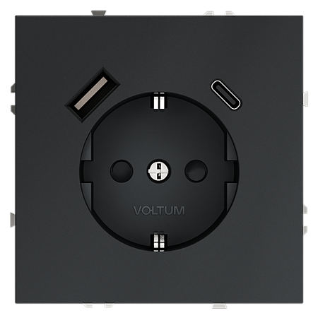 Розетка встраиваемая VOLTUM S70 с заземлением и защитными шторками, с USB, A+С, (графит) VLS040507 Розетка встраиваемая VOLTUM S70 с заземлением и защитными шторками, с USB, A+С, (графит) VLS040507