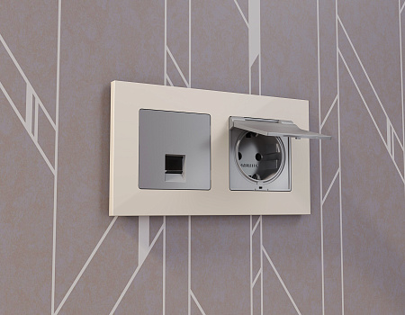 Лицевая панель для электрической розетки с заземлением со шторками и крышкой IP44 QUANT Ambrella Volt ALFA AP5080 Лицевая панель для электрической розетки с заземлением со шторками и крышкой IP44 QUANT Ambrella Volt ALFA AP5080