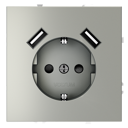Розетка встраиваемая VOLTUM S70 с заземлением и защитными шторками, с USB, A+A, (сталь) VLS040405 Розетка встраиваемая VOLTUM S70 с заземлением и защитными шторками, с USB, A+A, (сталь) VLS040405