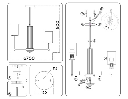 Люстра на штанге Ambrella light LH56213 Люстра на штанге Ambrella light LH56213